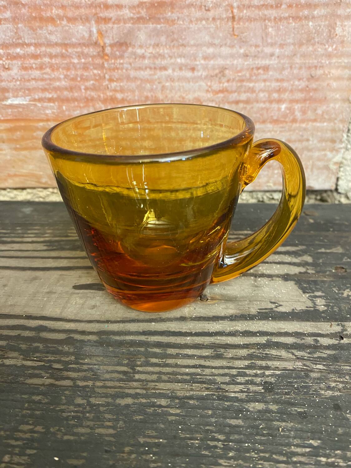 Set of 6 antique amber blown glass cups + vintage handle