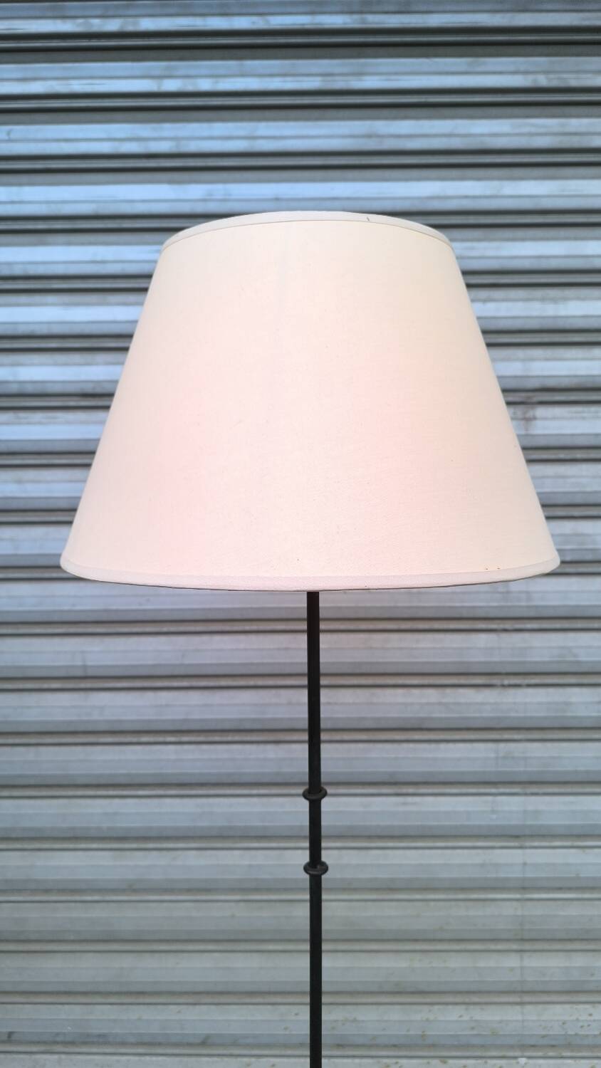 1950s wrought iron tripod floor lamp