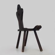 Brutalist tripod chair in raw wood. Solid wood chair. 1960s.