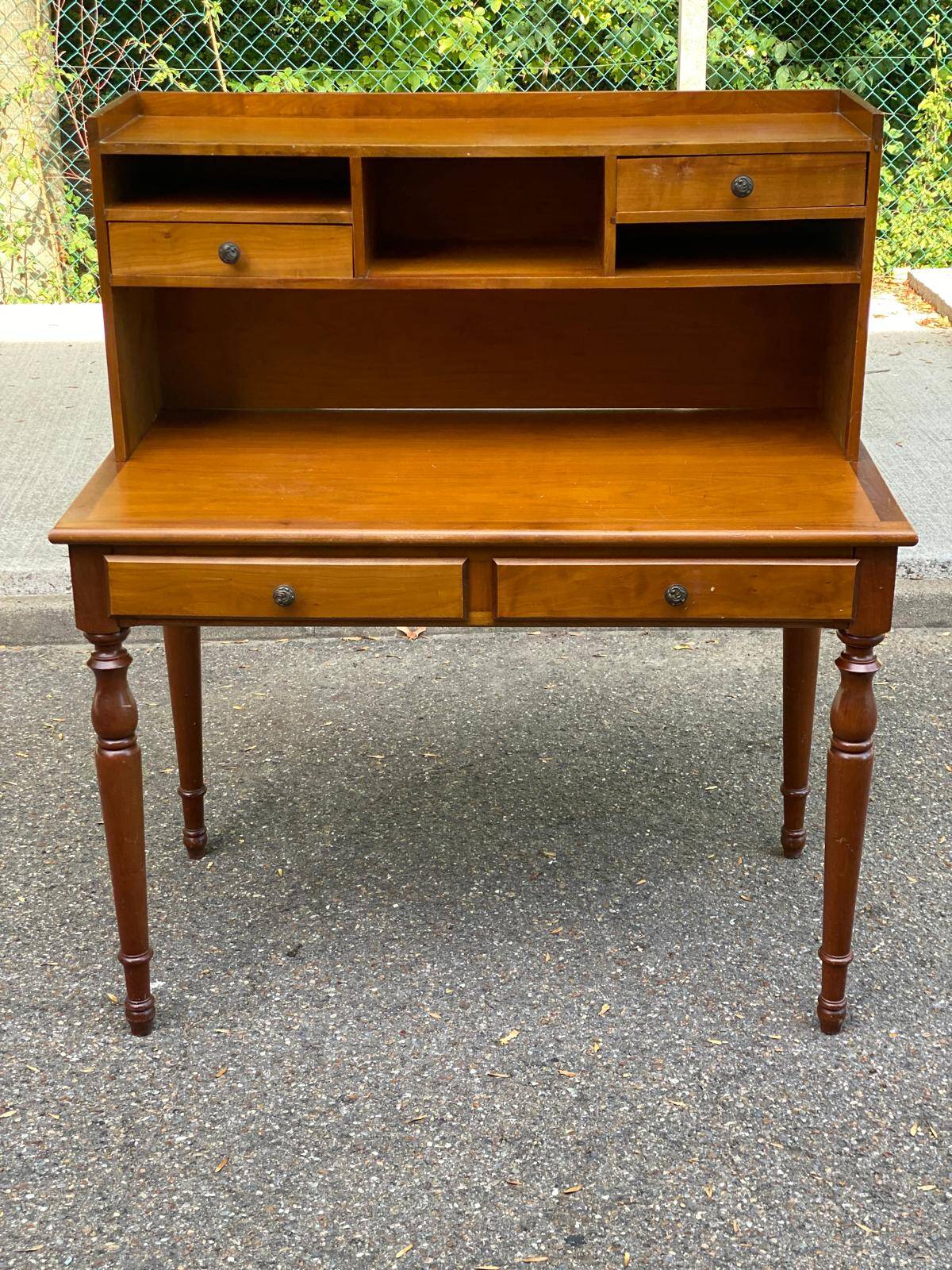 Vintage solid wood desk with removable secretary in colonial style from the 1960s.