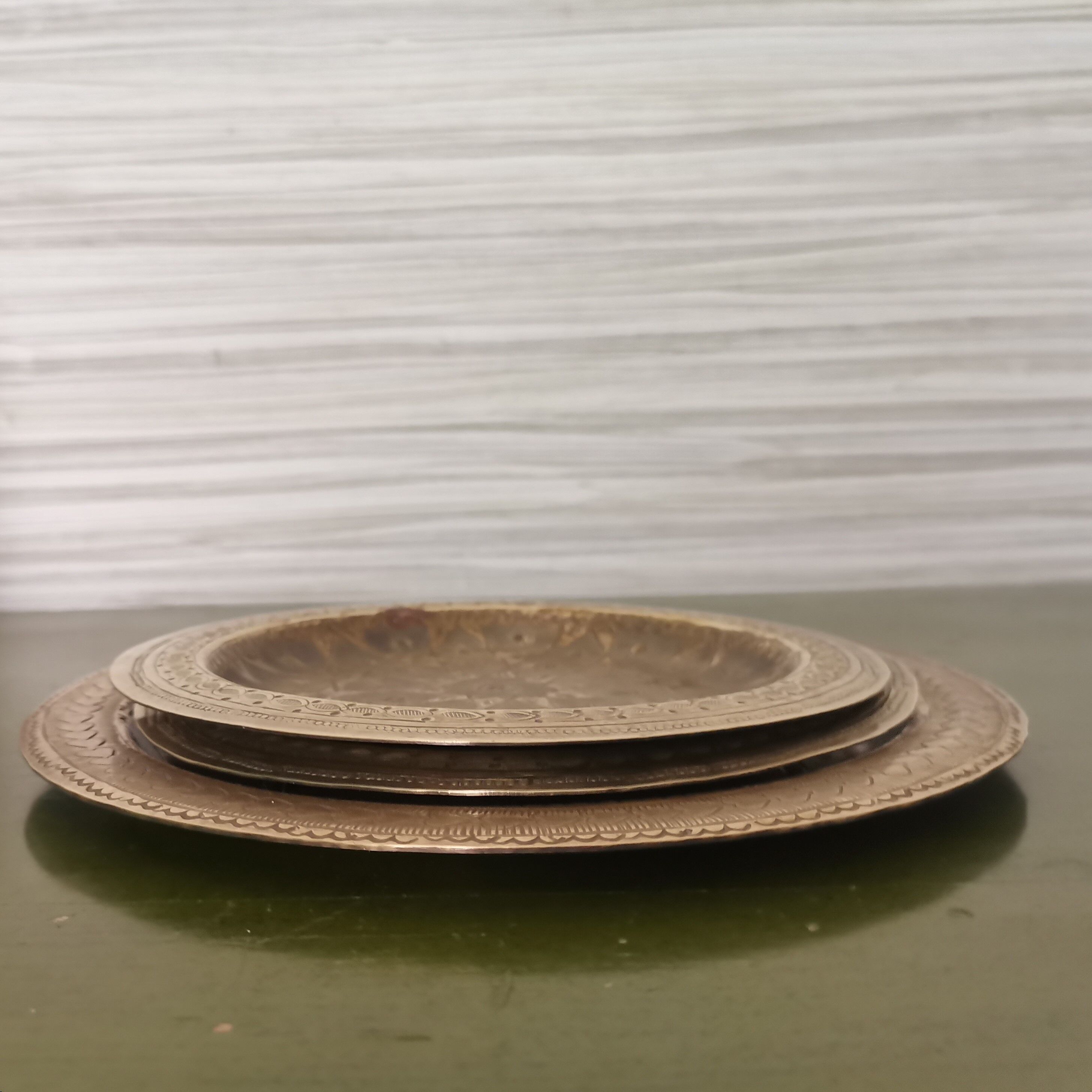 Set of 3 vintage moroccan brass decorative wall plates