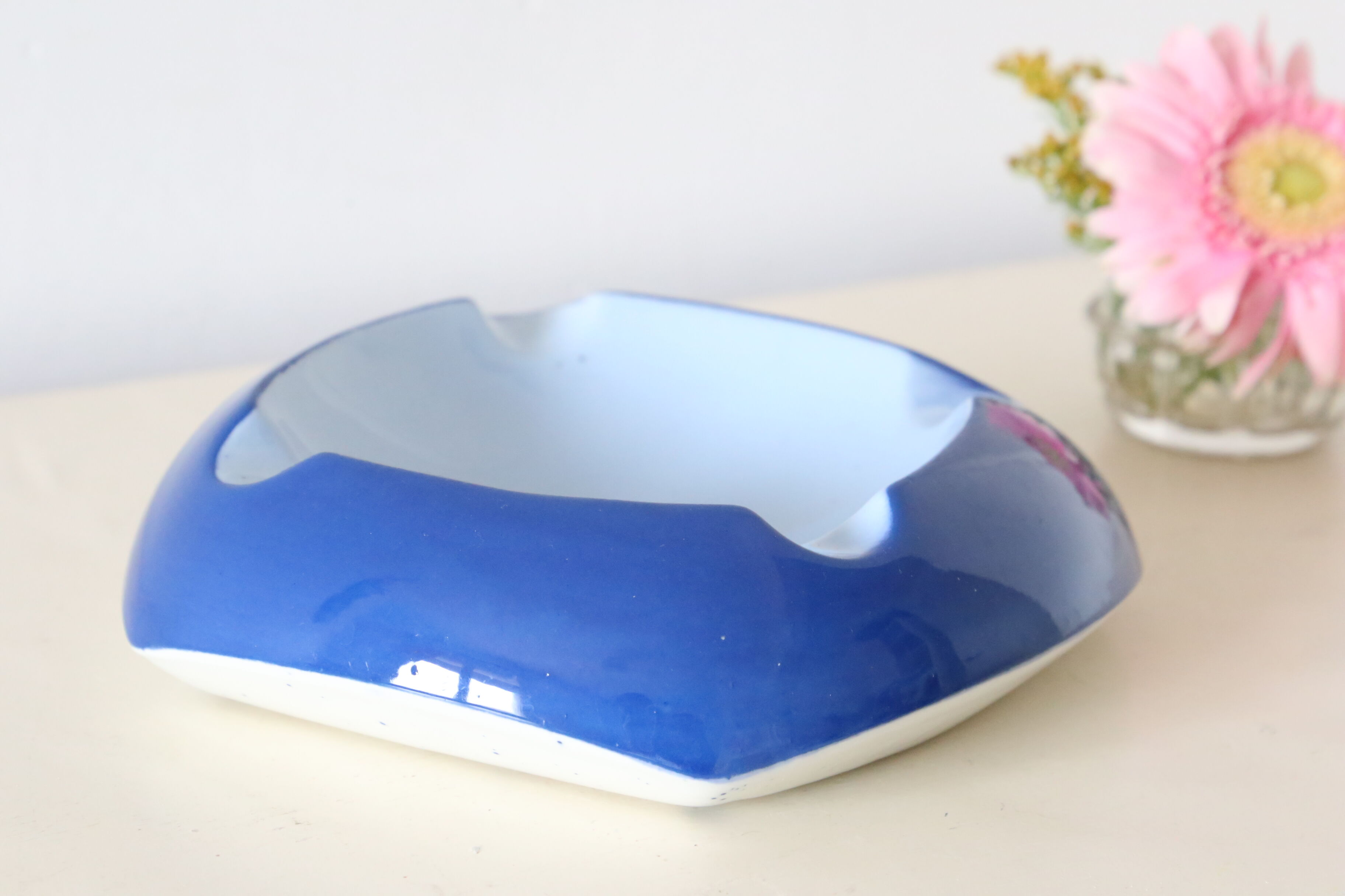 Empty pocket or blue ceramic ashtray, vintage