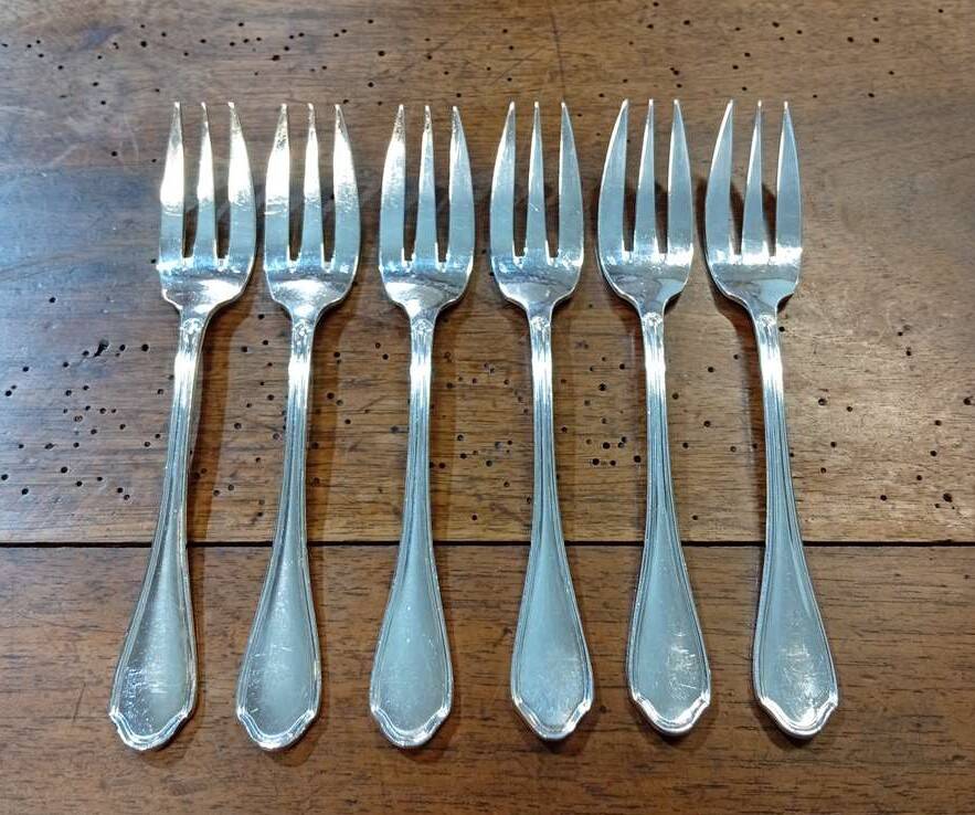 Set of 6 silver-plated fish forks by Ravinet d'Enfert