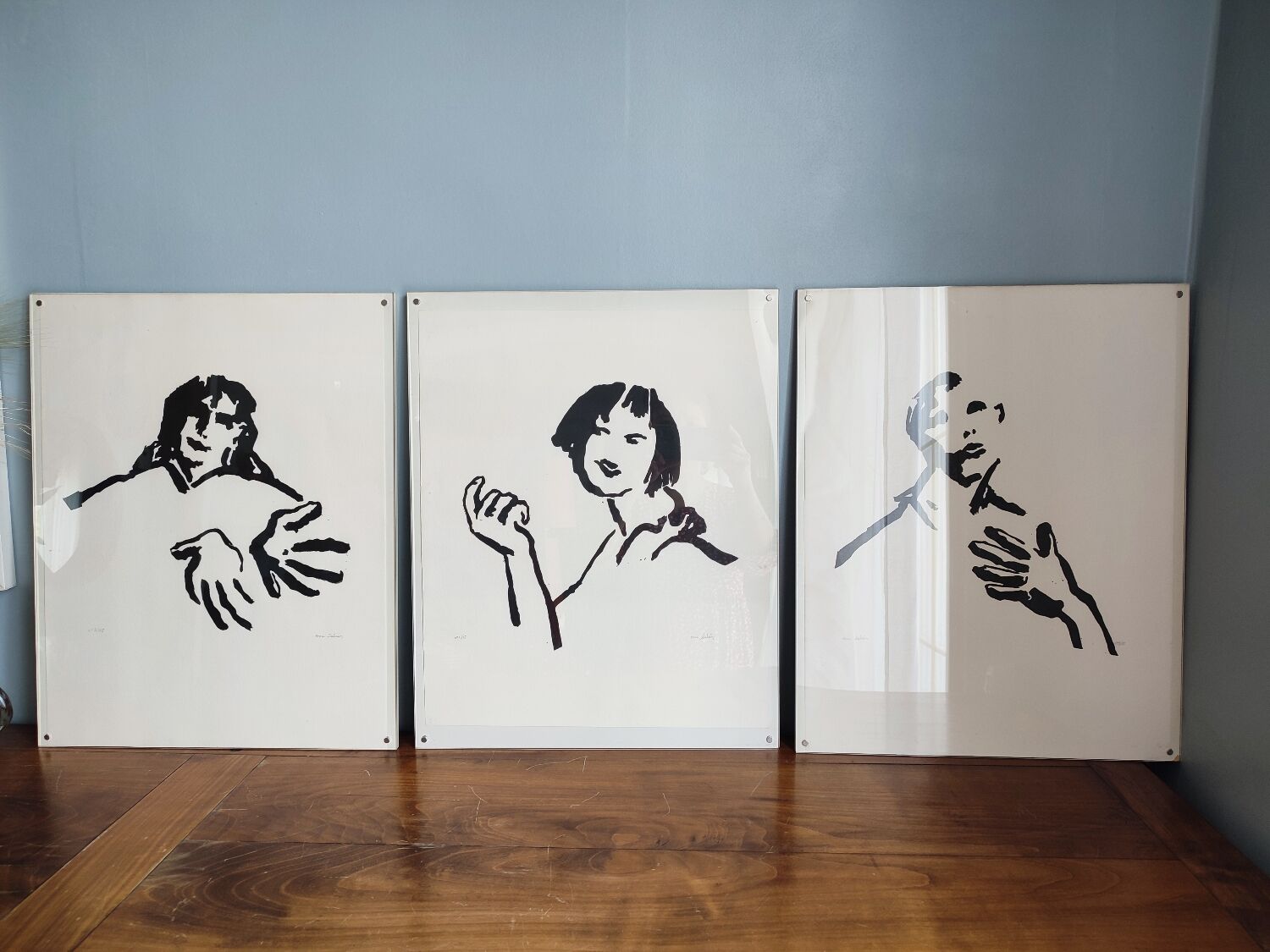 Set of three paintings by Anne Salaün.