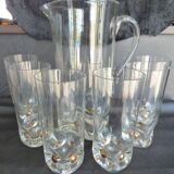 Vintage orangeade service with a jug and 6 glasses decorated with golden beads.