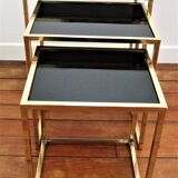 Three coffee tables trundle brass and glass black design 70s