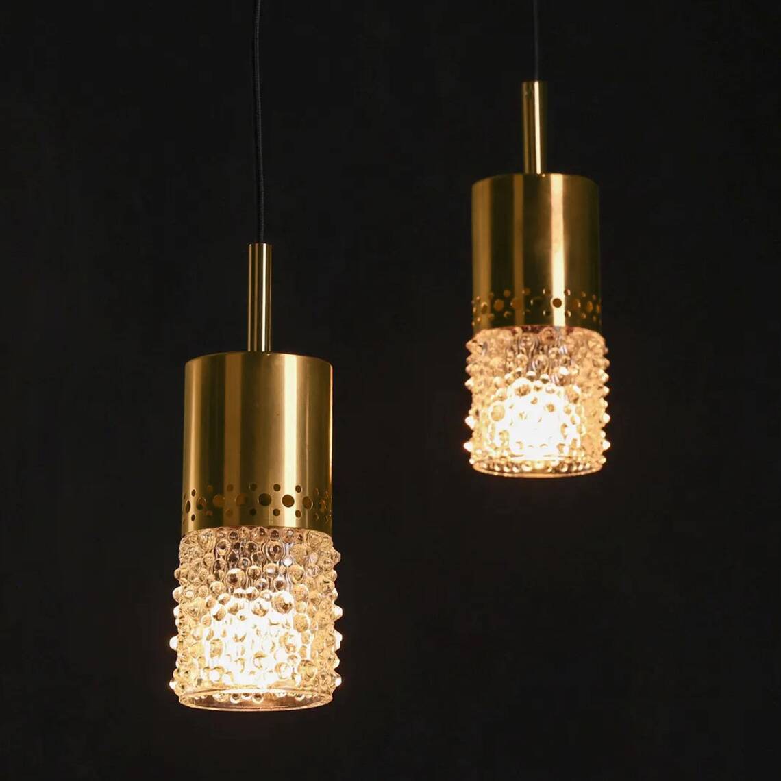 Brass and bubble glass pendant lights by veb narva, 1970s