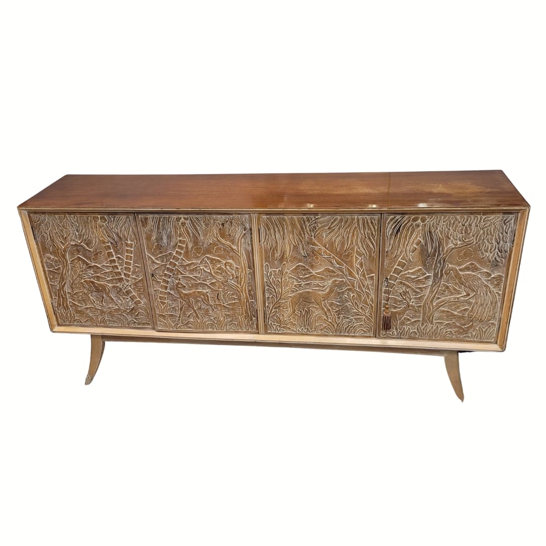 Enfilade / buffet, by Rafael García Nicolau, carved oak, Mid-century, 1970s – Spain