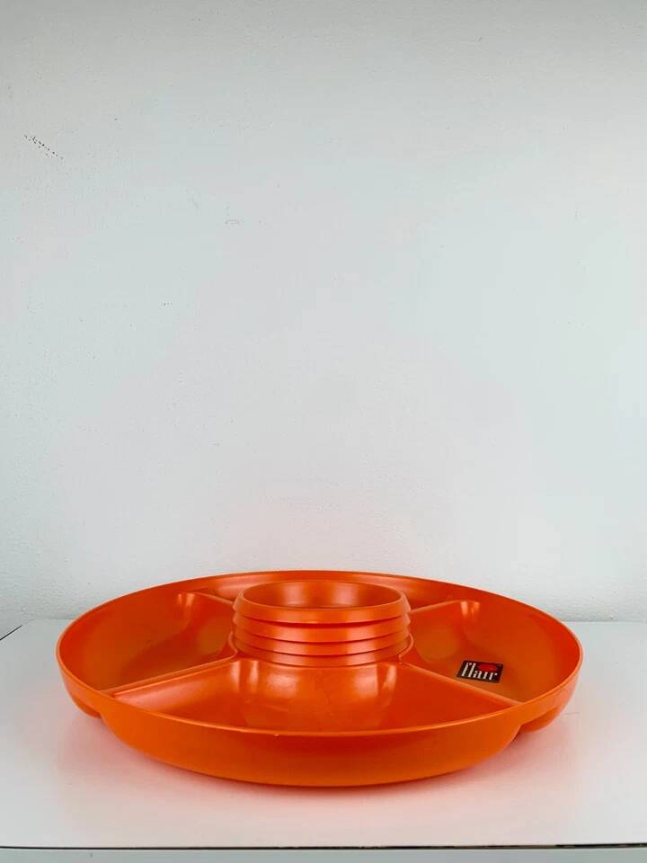 Vintage 1970s orange plastic Prisunic Flair aperitif platter