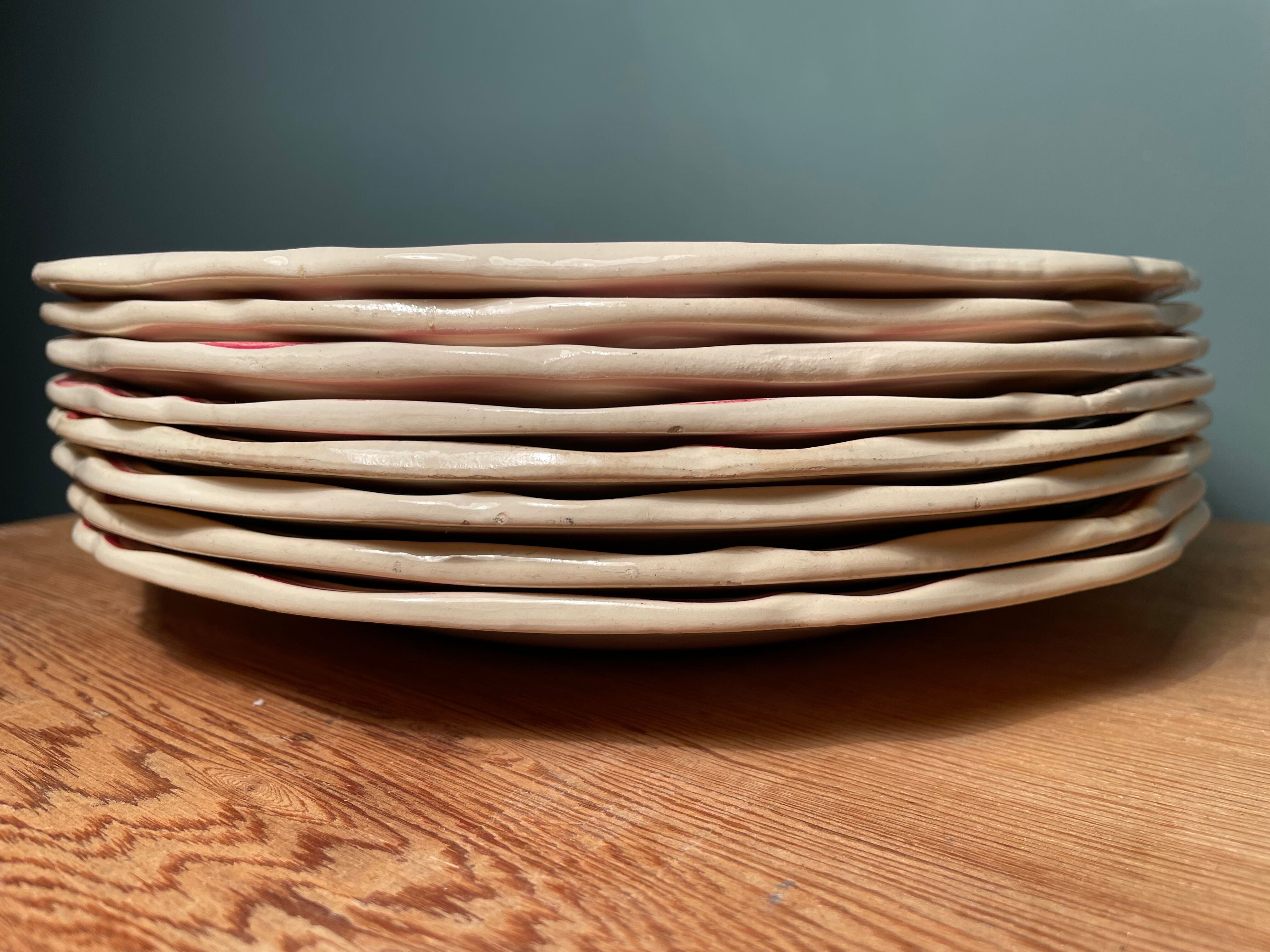 Set of 8 flat plates in Digoin Sarreguemines earthenware, Agreste model