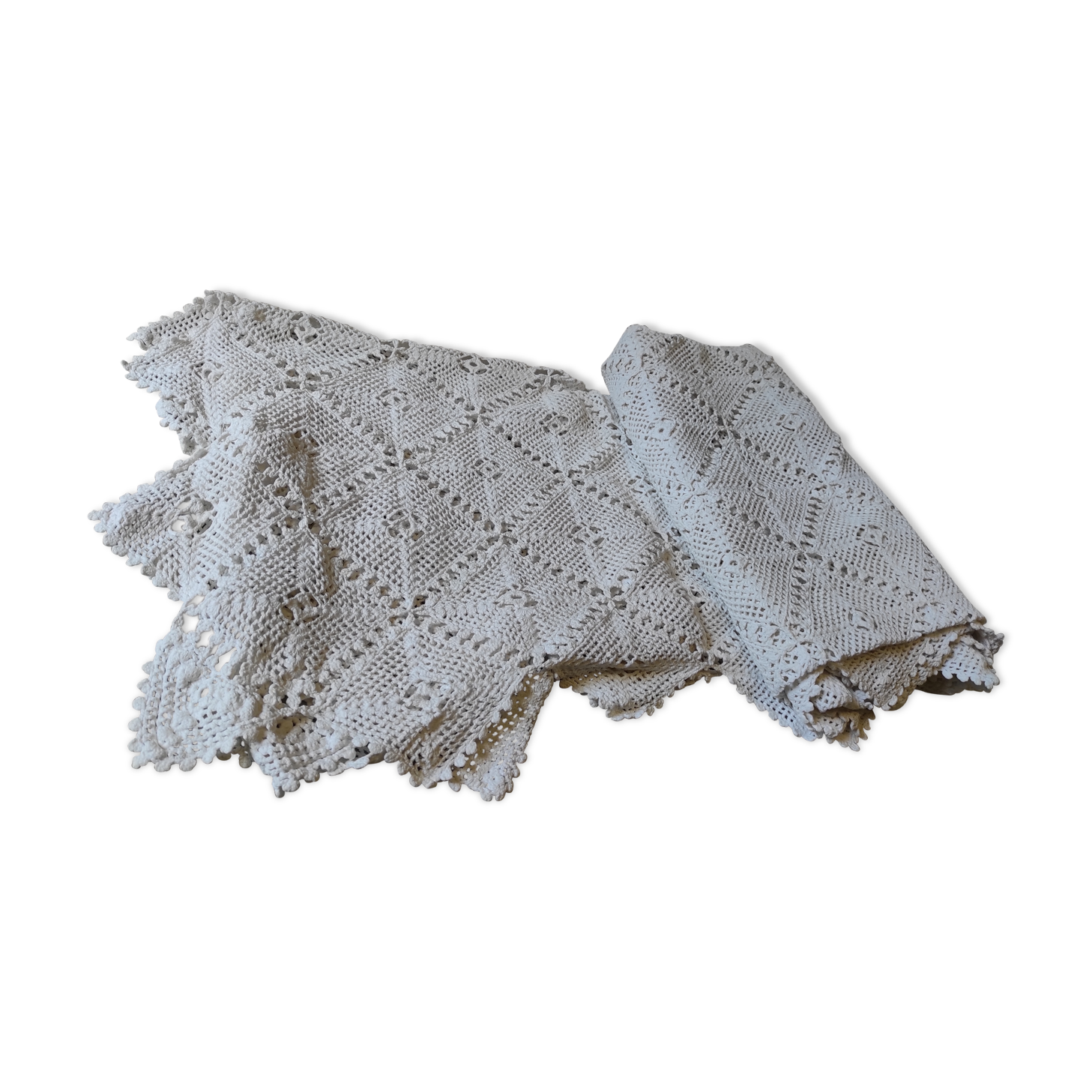 Old vintage handmade cotton crochet bed cover