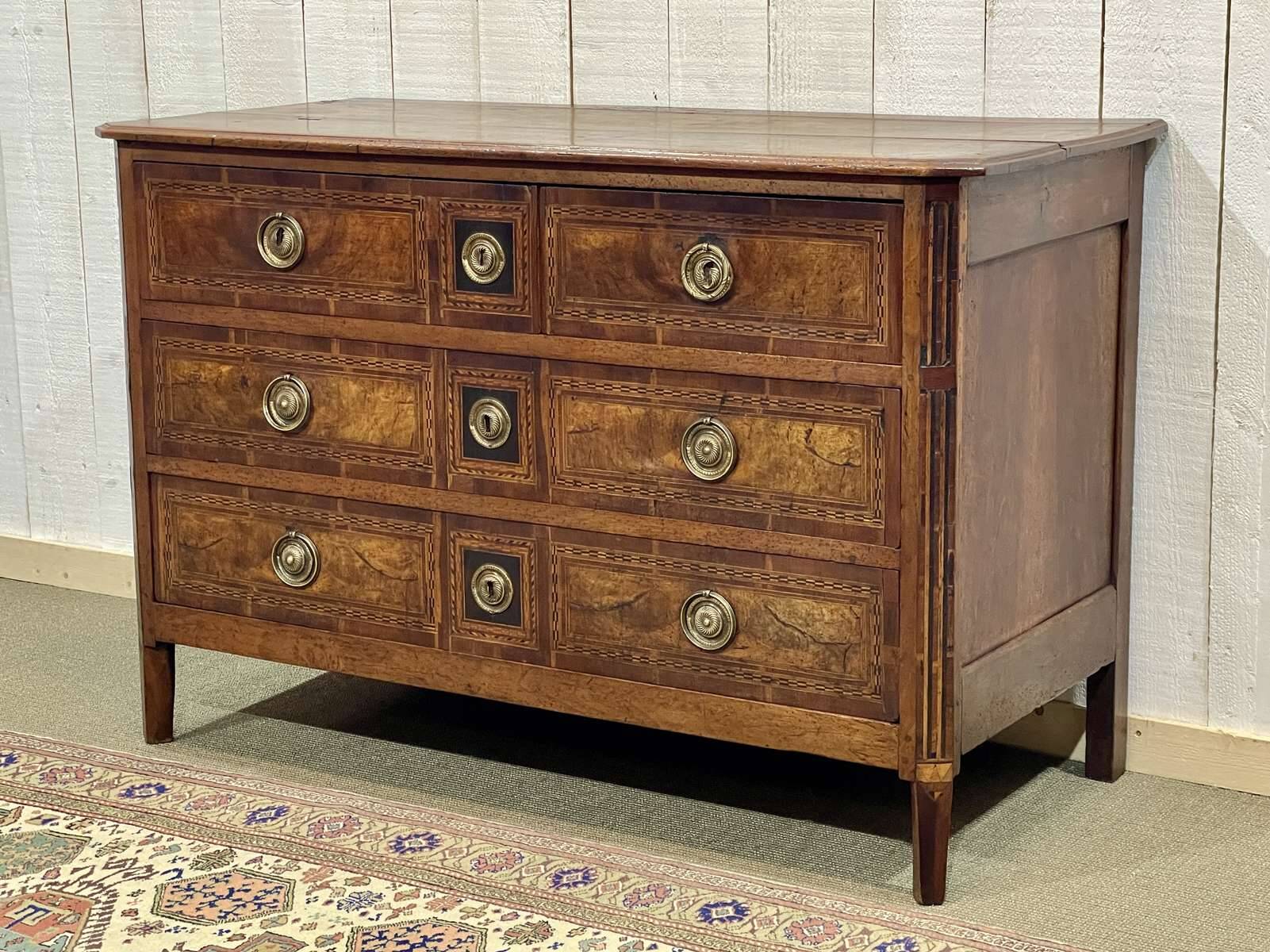 Louis XVI period chest of drawers in walnut, oak and fir, 18th century