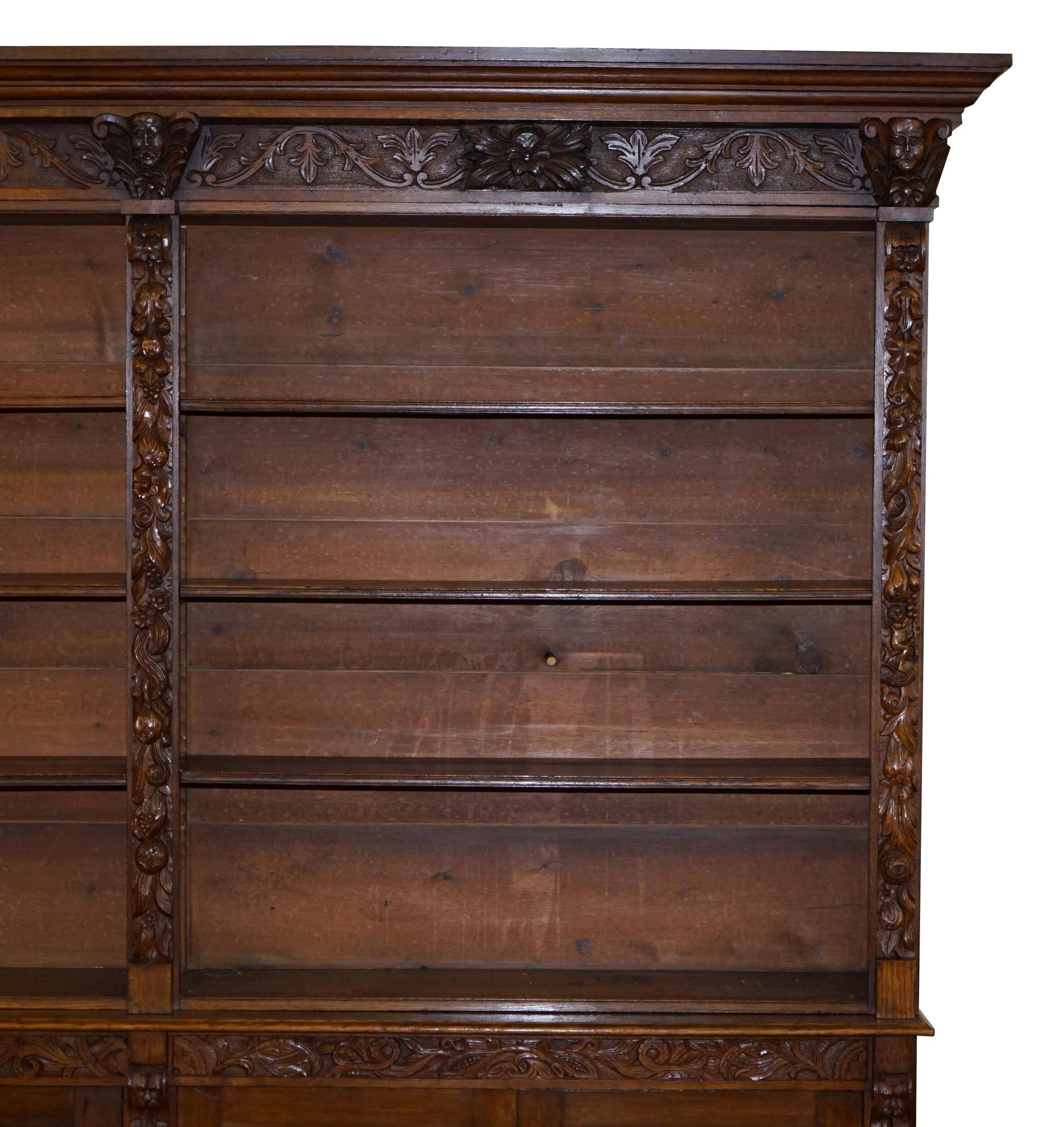 Large Victorian oak carved angular library