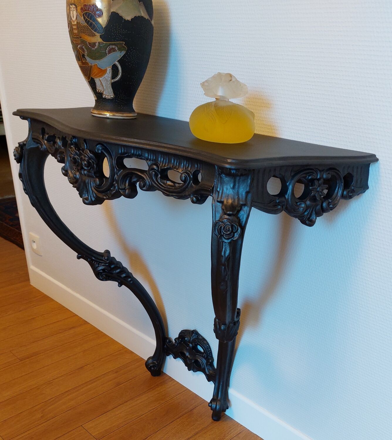 Baroque wall console, steel black