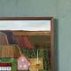 Mid-Century Modern "The Working Farm" Vintage Naïve Style Landscape Oil Painting, Framed