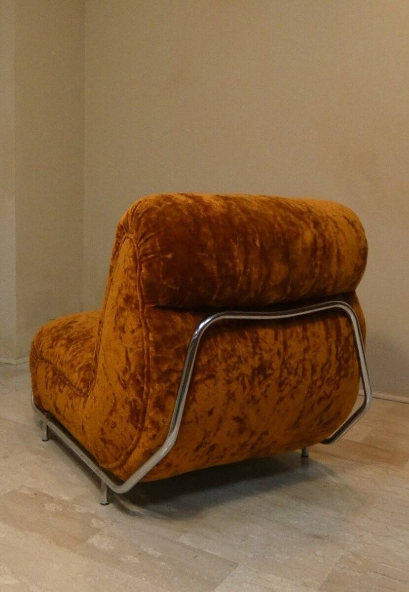 Modular three-seater sofa in steel and velvet, Adriano Piazzesi, 1970