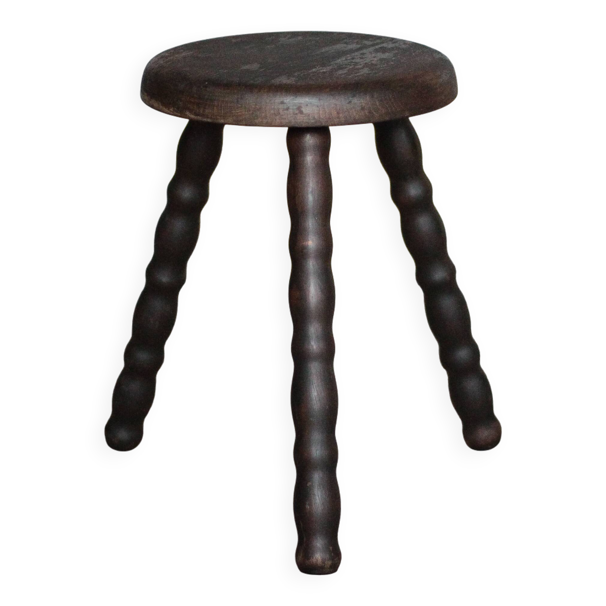 Tabouret vintage, tabouret bois, tabouret tripode pieds perlés, porte-plant