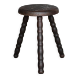 Tabouret vintage, tabouret bois, tabouret tripode pieds perlés, porte-plant
