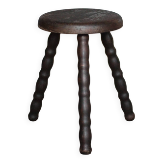 Tabouret vintage, tabouret bois, tabouret tripode pieds perlés, porte-plant