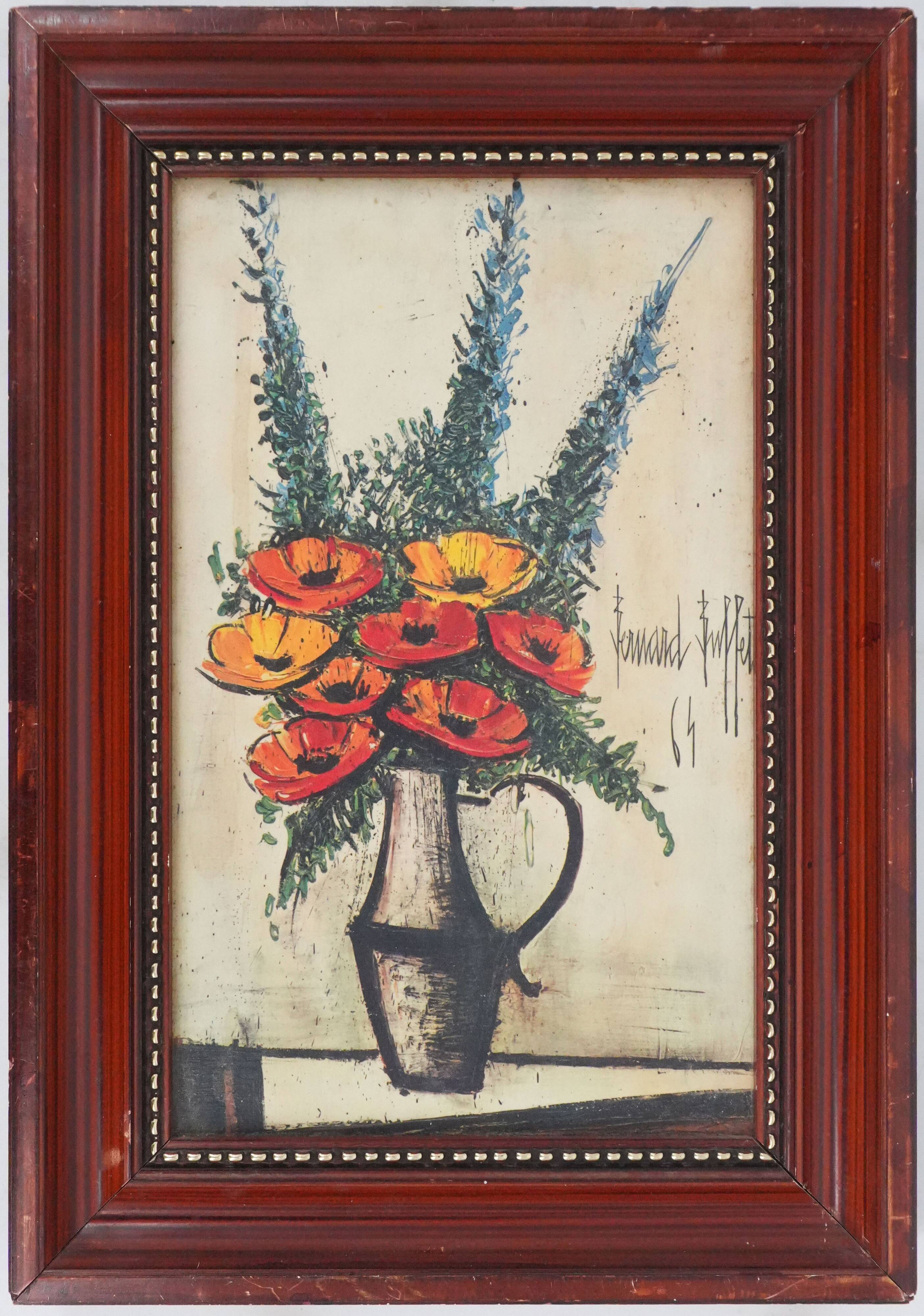 Bernard BUFFET: The bouquet of flowers, lithograph on framed canvas.