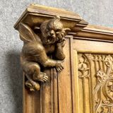 Monumental Gothic style bench in solid oak and patinated plaster circa 1800 / length 282 cm