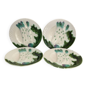 4 slip plates - artichoke asparagus - les salins earthenware -