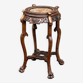 19th century pedestal table in solid wood, marble and bronze