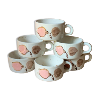Six Salins stoneware coffee cups 1970