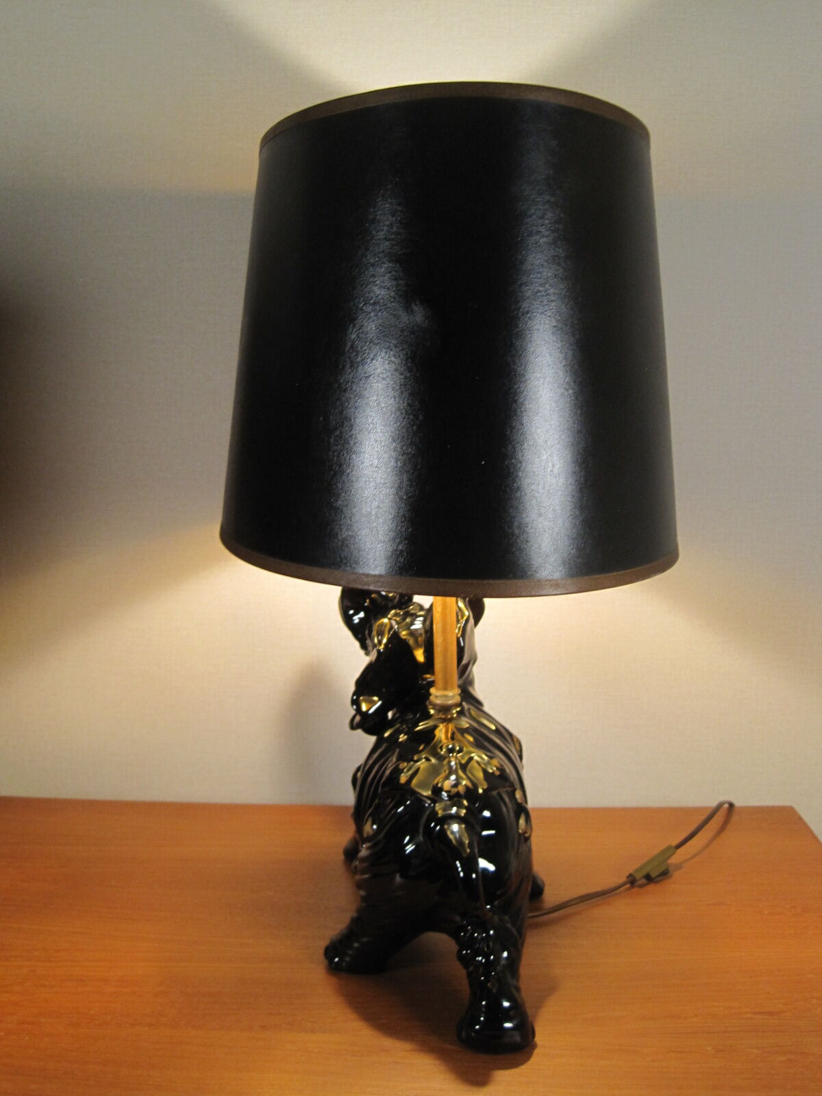 black enamelled ceramic and gold gilding elephant lamp 1950s