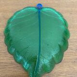 Set of 7 Vintage Green Leaf Shape Blown Glass Coupe Plates #C053