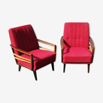 Paire de fauteuils vintage tissu rouge