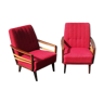 Pair of vintage armchairs red fabric