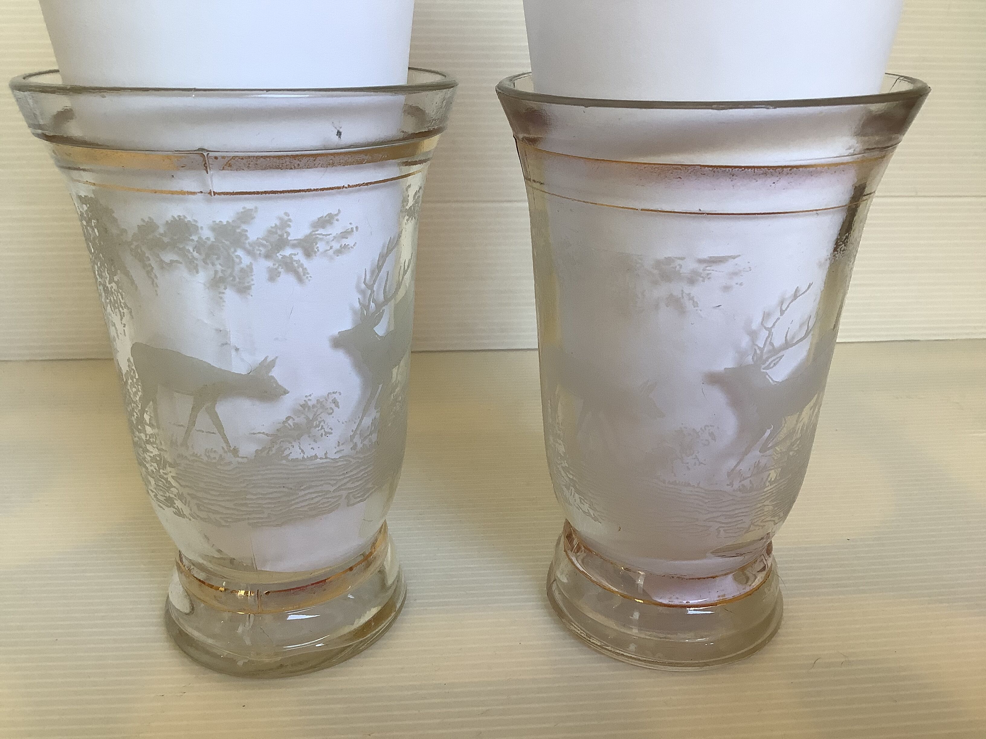 Pair of old deer vases deer molded glass