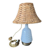 Lampe en opaline étoilée Napoléon III et abat jour en rotin