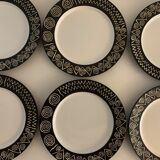 6 black and white dessert plates Scraffito, Habitat Japan, 1970