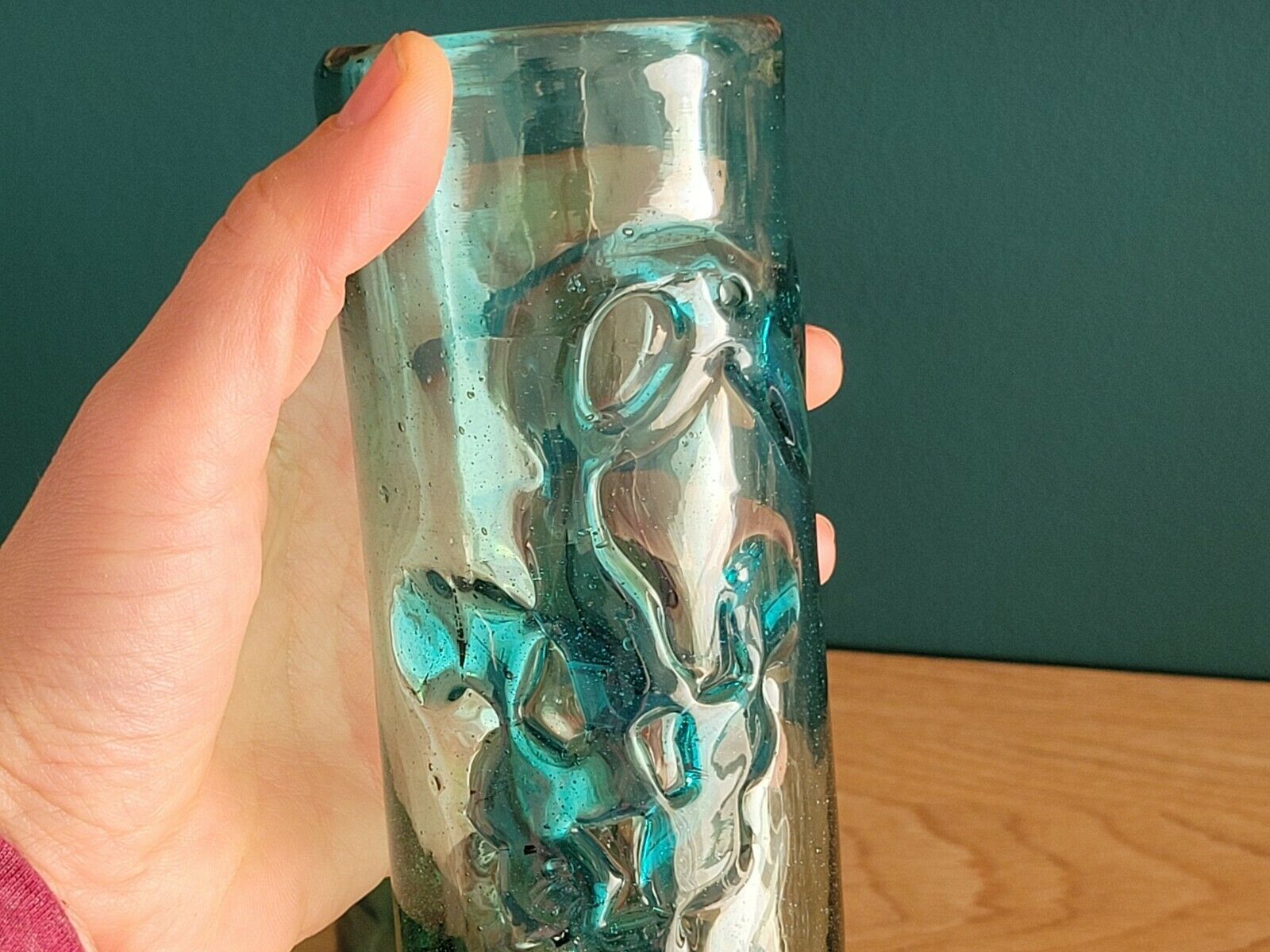 6 orangeade glasses in bubbled blown glass color duck blue