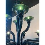 Contemporary Translucent Green-Petrol Glass Chandelier