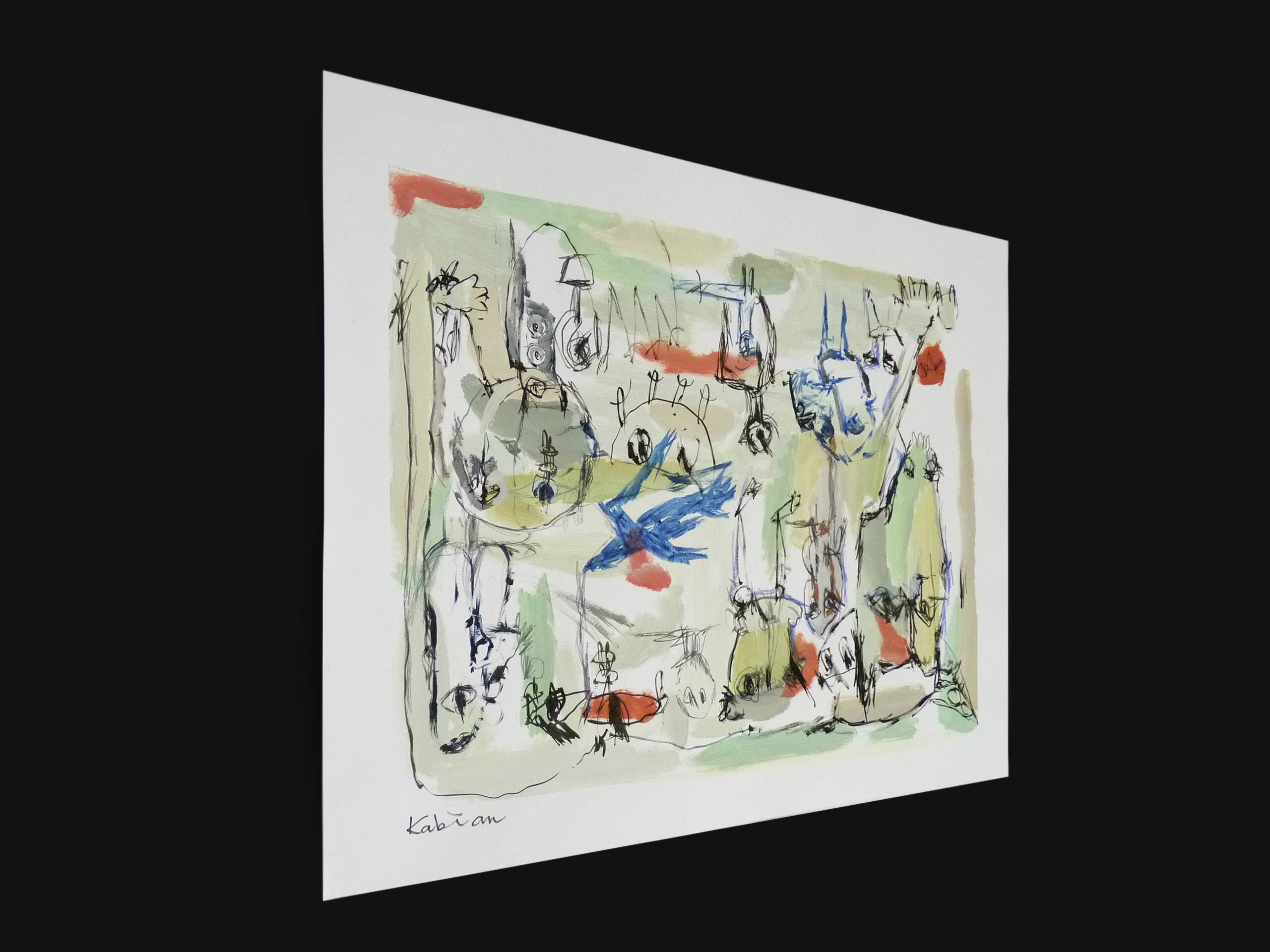 Mixed technique Art brut/Figurative art/Unique art signed Kabian 65X50 cm