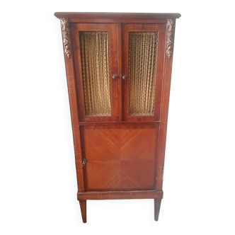 Antique furniture type music cabinet mesh doors