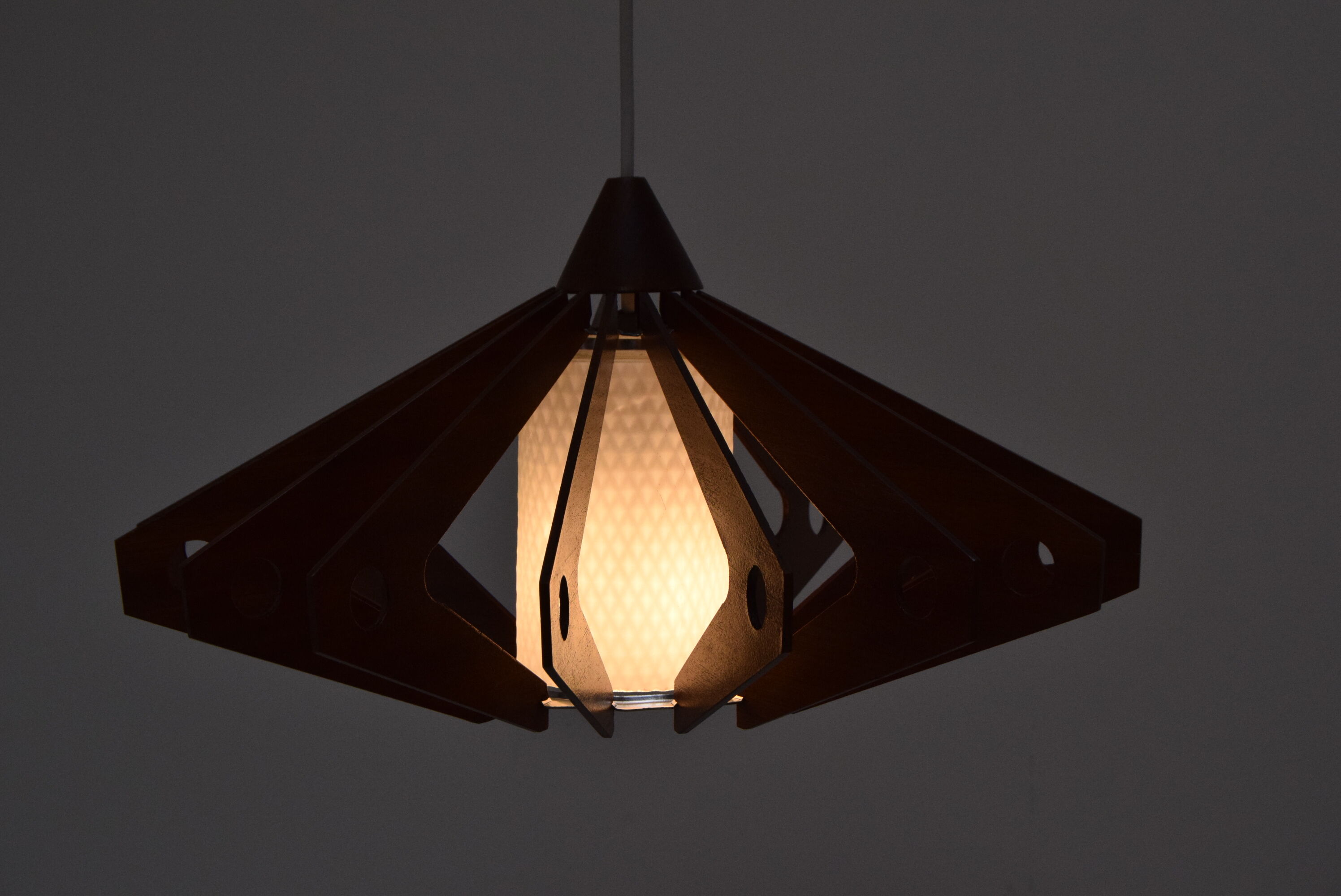 Mid-century wood pendant/drevo humpolec,czechoslovakia,1970's