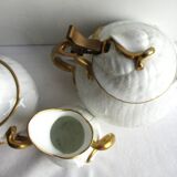 Service à café 3 éléments décor feuille, porcelaine fine décorée Or Napoléon III