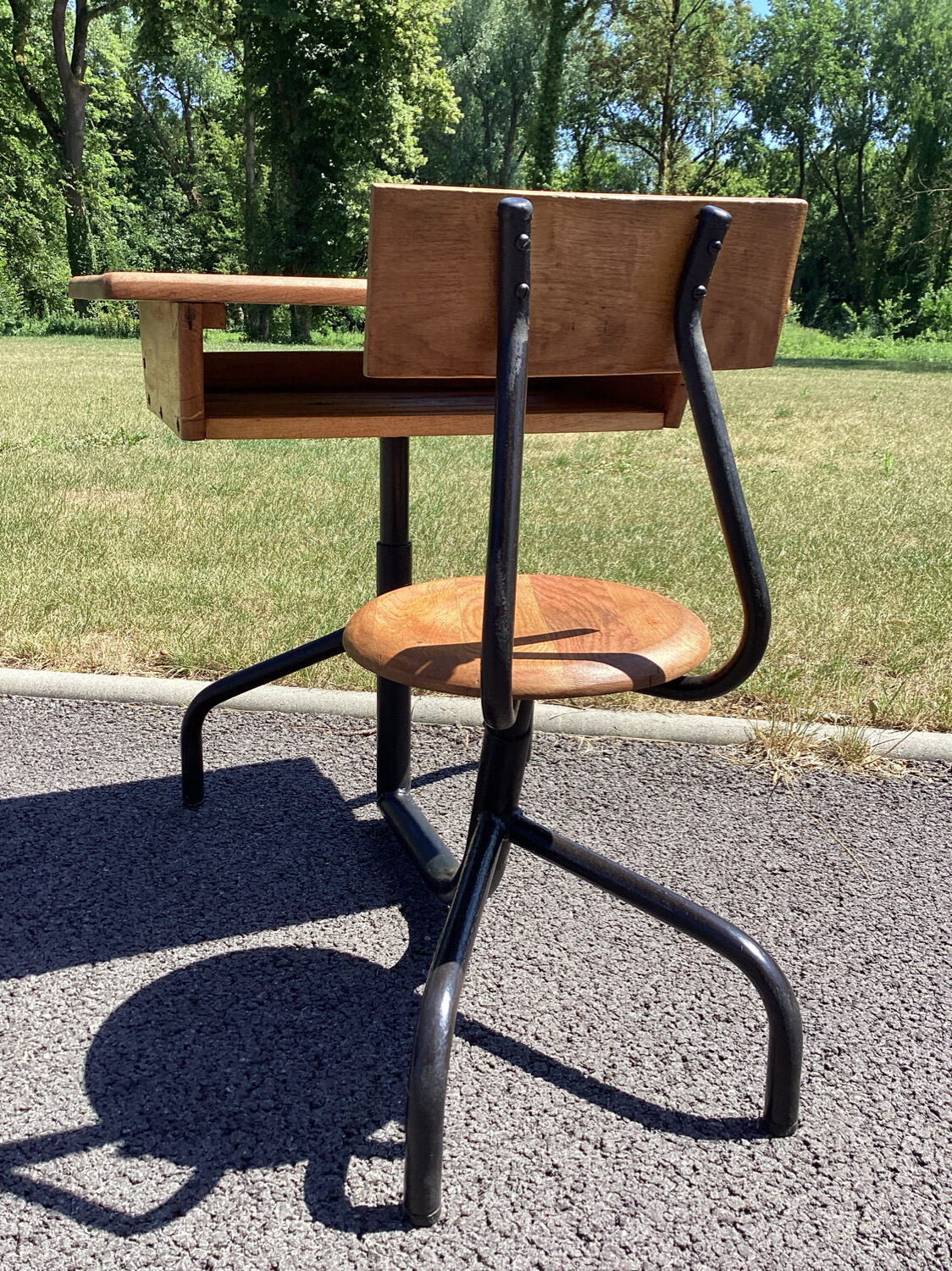 School desk - tubular metal and wood desk Prouvé style