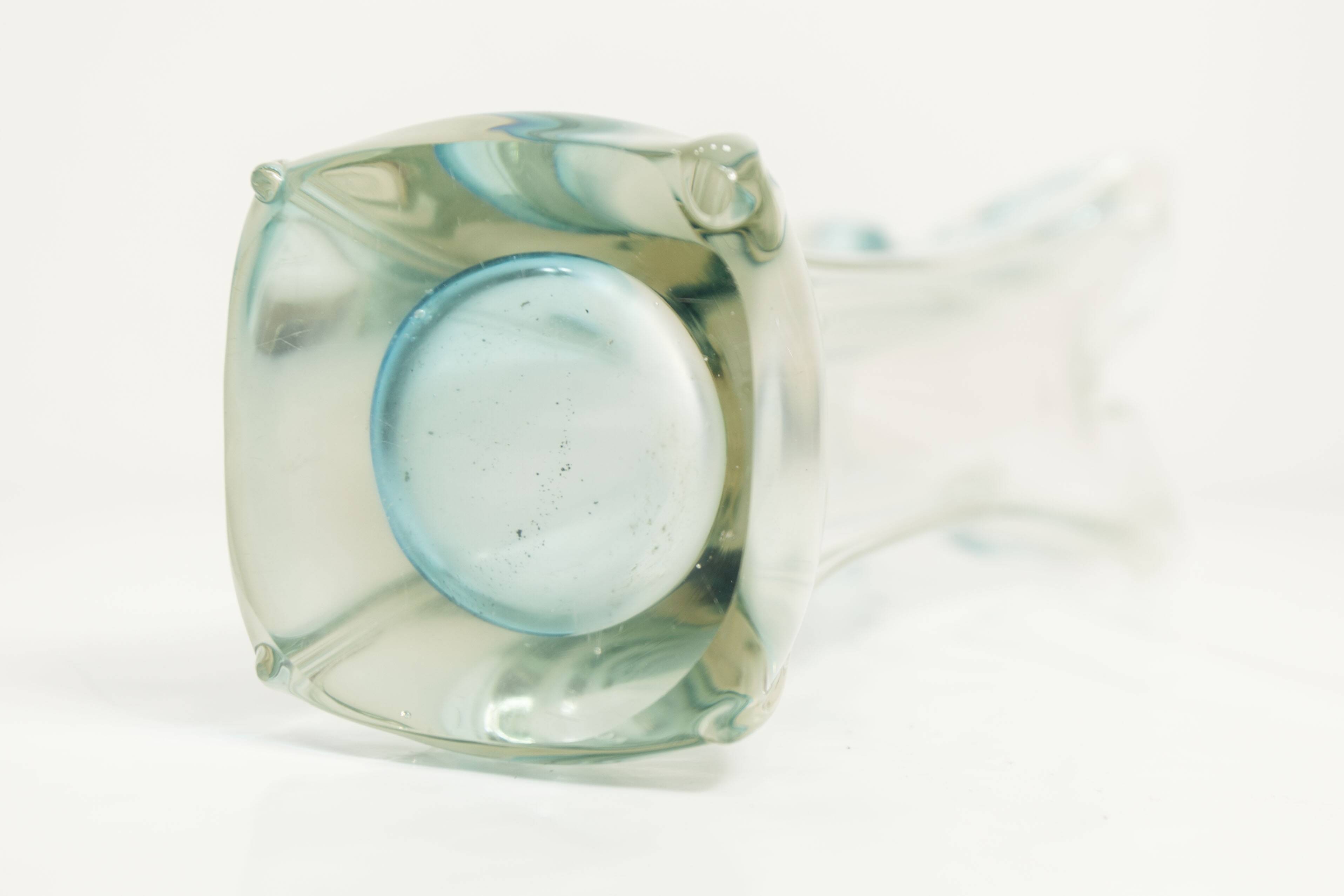 Large Murano vase 1960 transparent white and blue H35.5cm