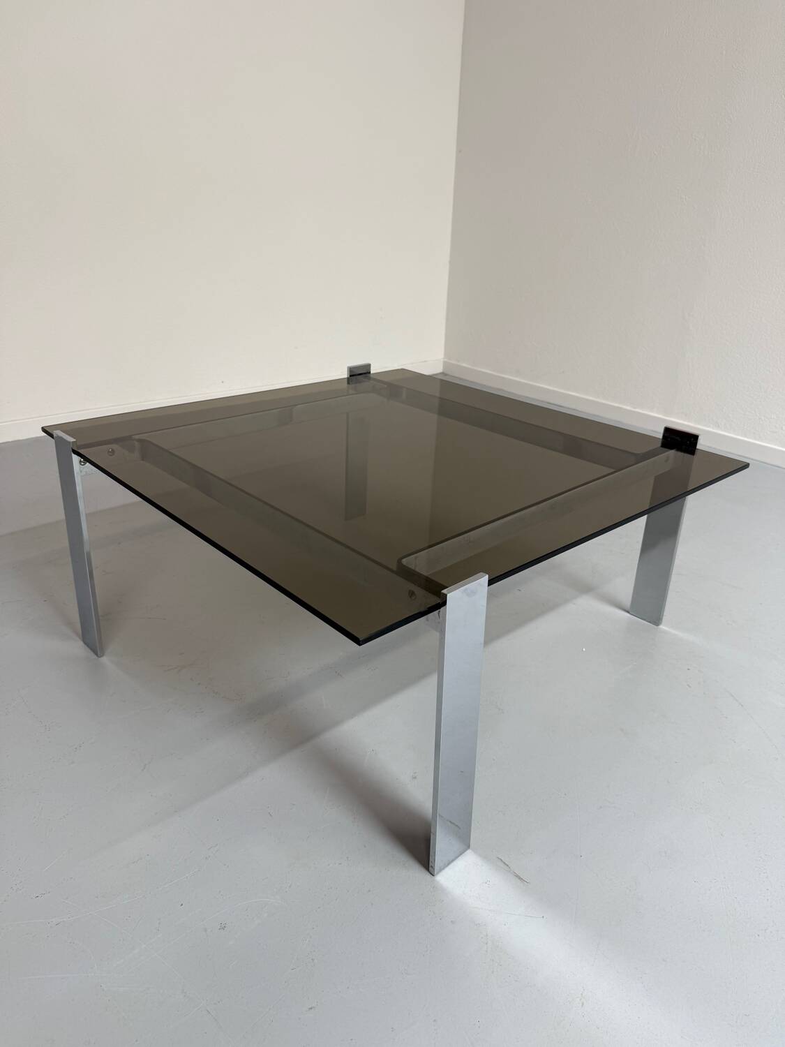 Smoked glass and chrome steel coffee table, Italian design from the 70s