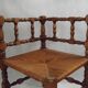 Antique French Turned Wooden Bobbin Chair with Rush Seat