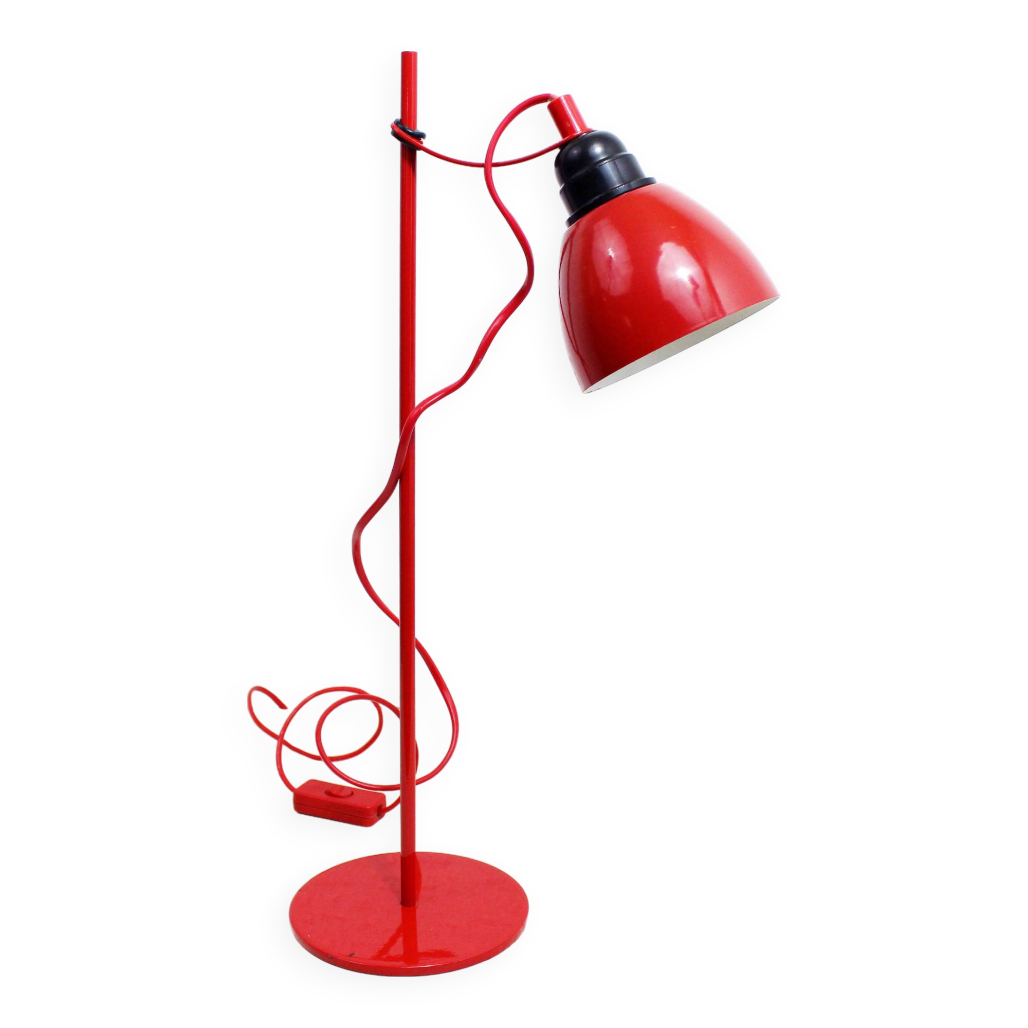 Vintage desk lamp on red metal stem 1970s