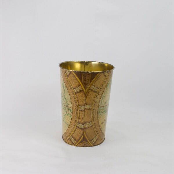 Wastepaper basket Massilly France vintage sheet metal decoration planisphere, 1960