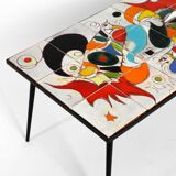 Mid Century Italian Modern Iron Table with Tiled Top and Abstract Motif