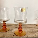 6 vintage amber stemmed glasses