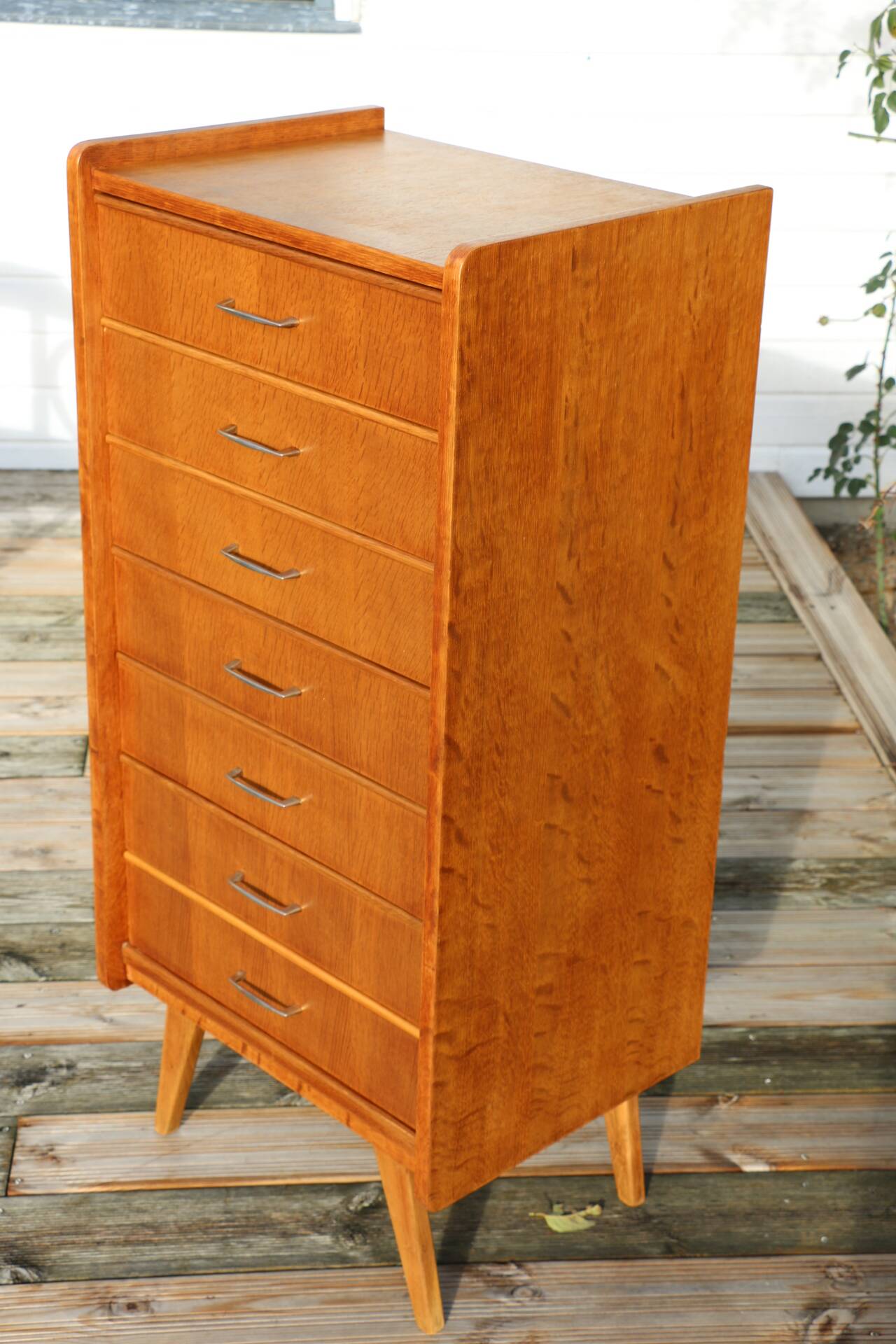 Chiffonnier 7 tiroirs chêne clair 1960